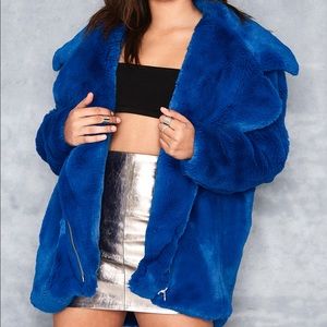 Cobalt Blue Faux Fur Biker Jacket- Mistress Rocks